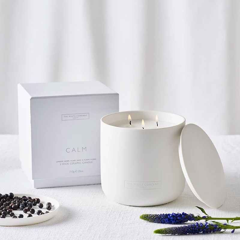 Calm 3 Wick Ceramic Candle, 710g, White-0