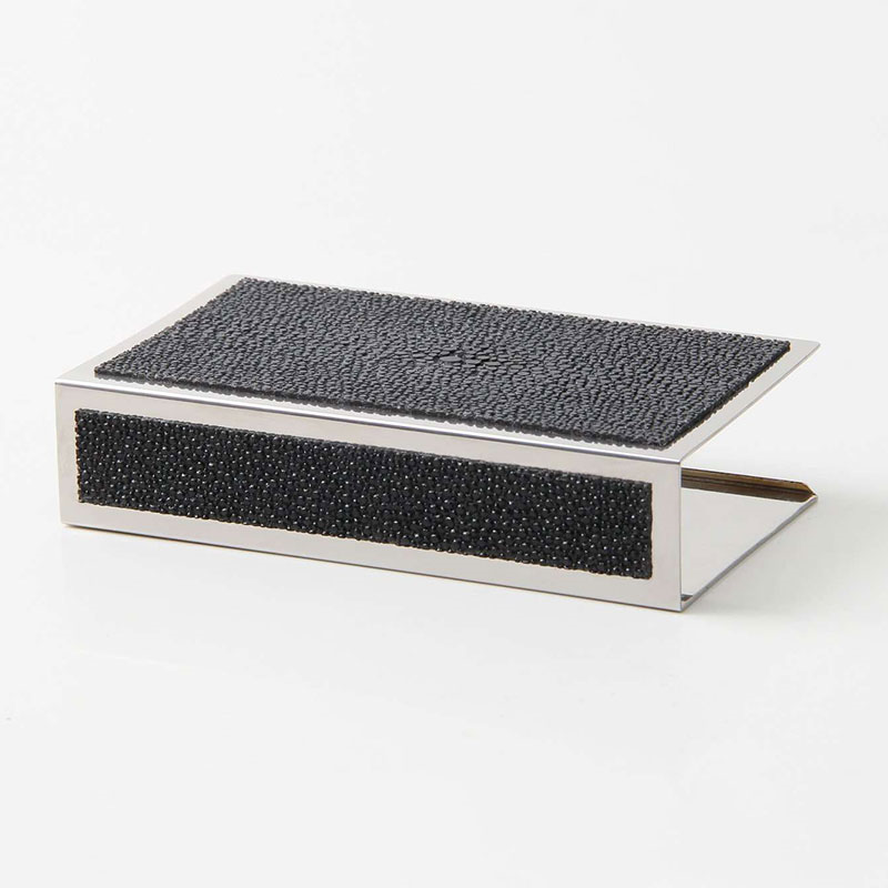 Large Match Box Holder, 13 x 7cm, Caviar Black Shagreen-0