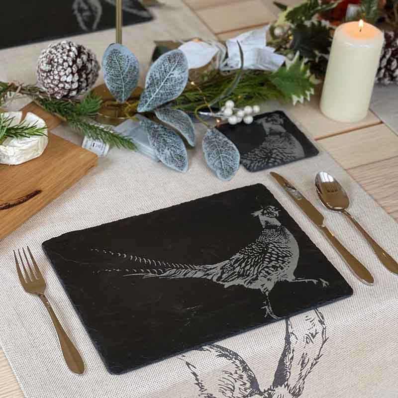 Pheasant Set of 2 Slate Place Mats, H22 x W30cm, Black-3