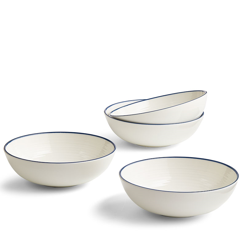 Gordon Ramsay Maze Denim Line Set of 4 Cereal Bowls, D18cm, White-0