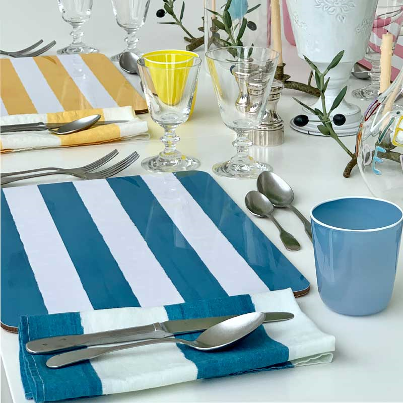 Stripe Rectangle Placemat, 38 x 29 cm, Sky Blue-0