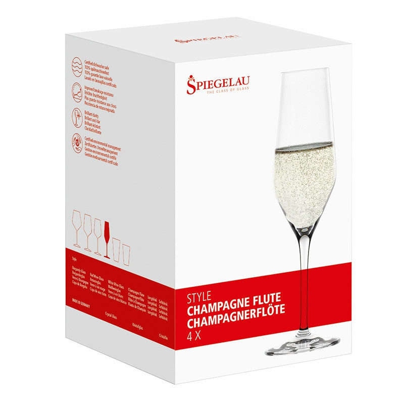 Style Set of 4 Champagne Flutes, 240ml, Clear-3