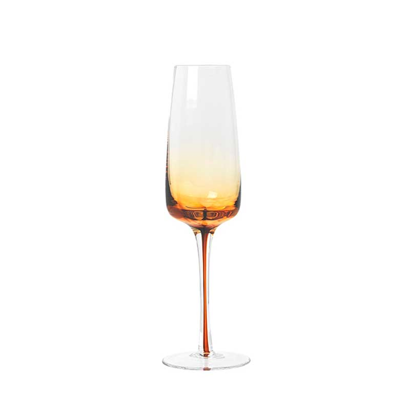 Mouth Blown Champagne Glass, H23cm, Amber-0