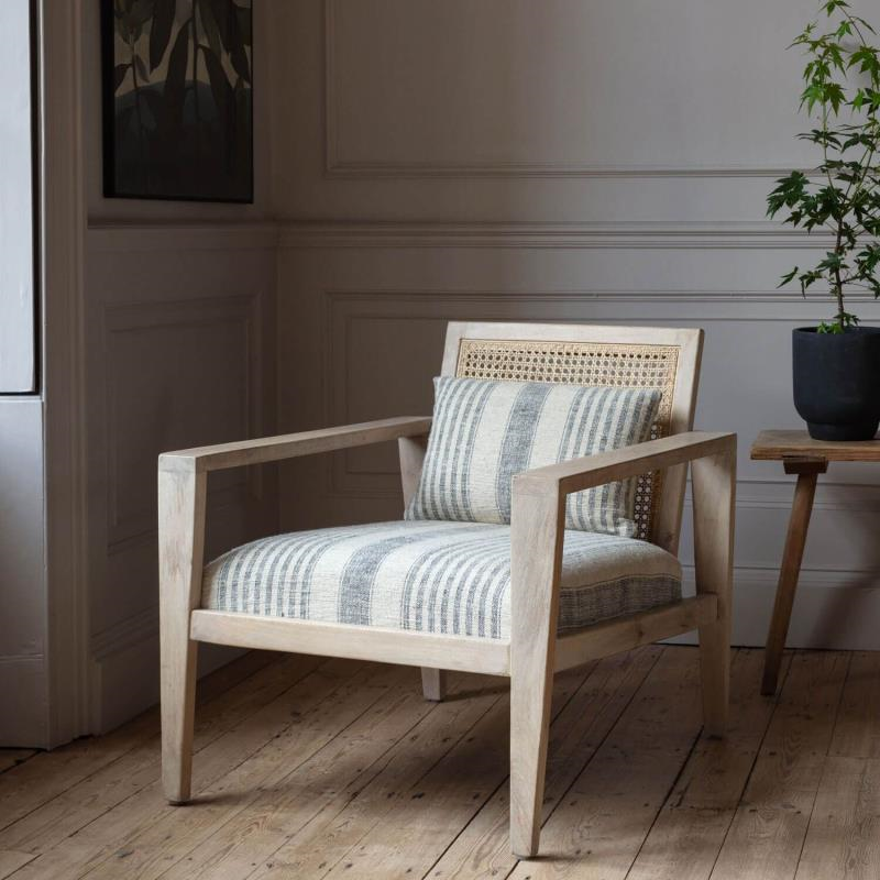 Laurel Striped Cane Armchair, Blue & White-0