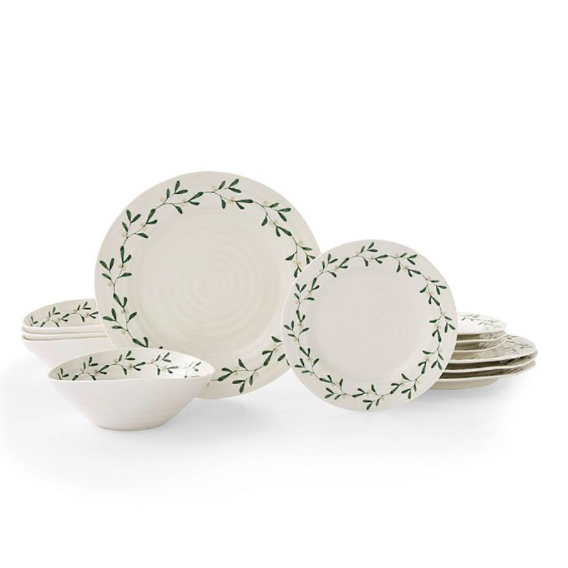 Mistletoe 12 Piece Dinnerware Set, White/Green-0