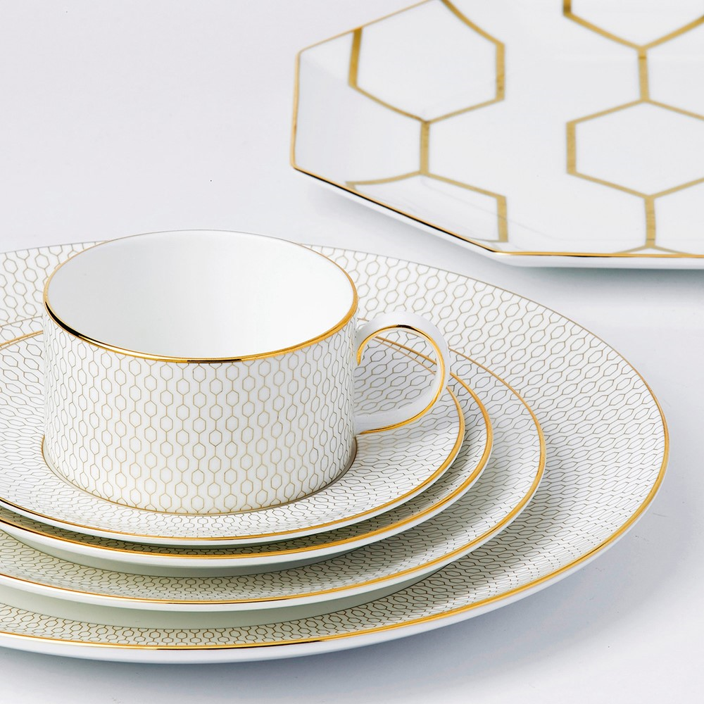 Gio Gold Teacup & Saucer, Gold/White-1