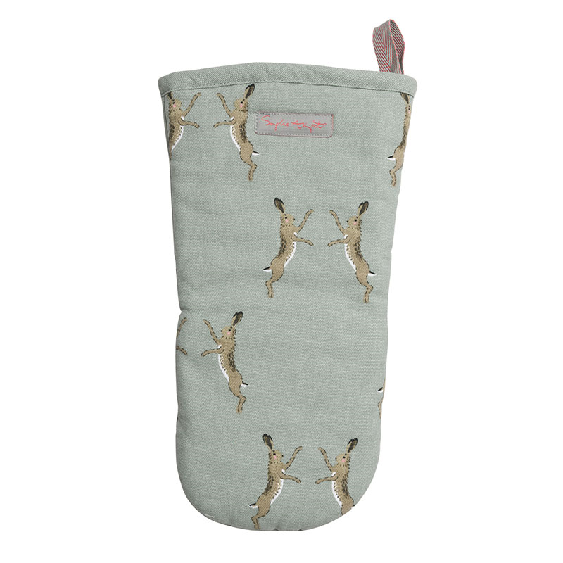 Boxing Hares Oven Mitt, Duck Egg Grey-0