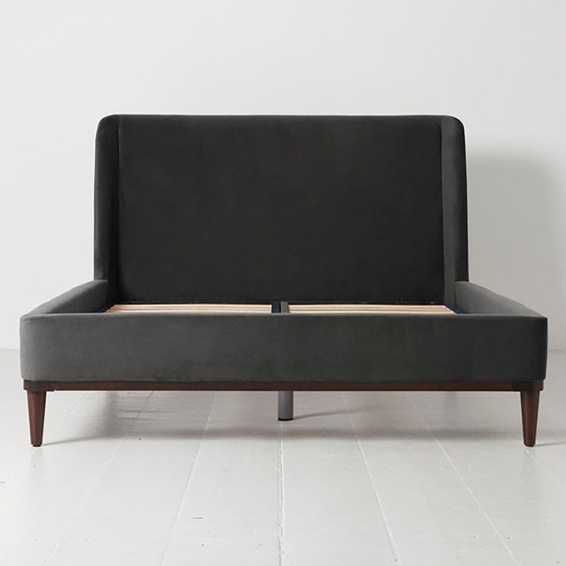 Bed 02 Velvet Double Frame, Charcoal-2