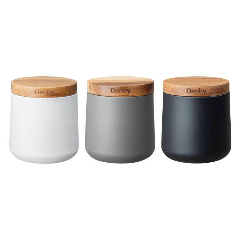 Set of 3 Storage Canisters, D11 x H10cm, White/Black/Grey-0