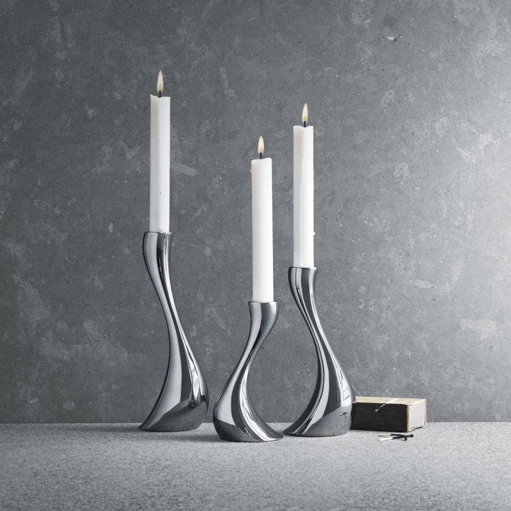 Cobra Set of 3 candleholders, 16, 20, 24cm, Stainless Steel-2