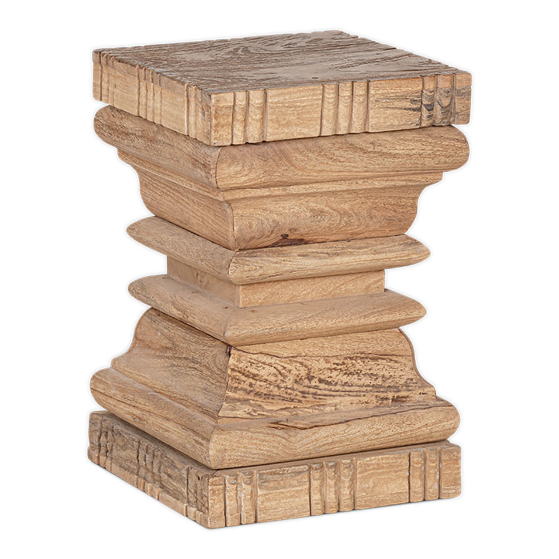 Disha Carved Mango Wood Side Table, Natural-3