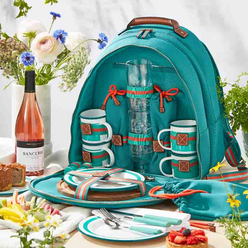 Fortnum's 4 Person Canvas Picnic Backpack, Eau de Nil-1