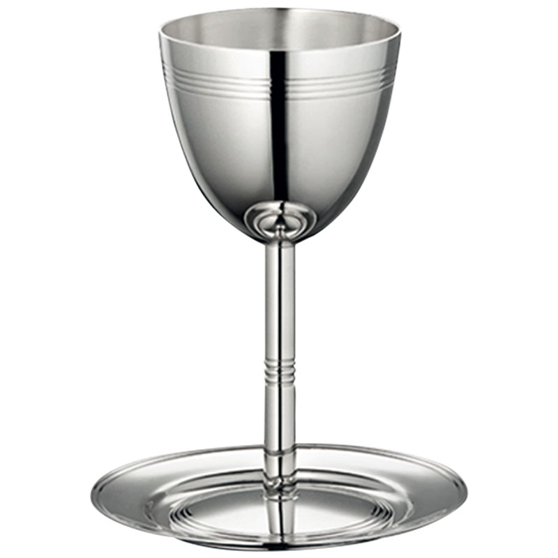 Judaique Kiddush cup and saucer, H16.3cm, Christofle silver-0