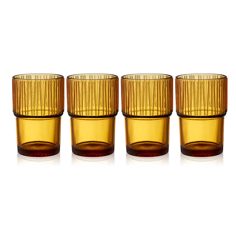 Kusintha Set of 4 Cafe Glasses, 380ml, Amber-1