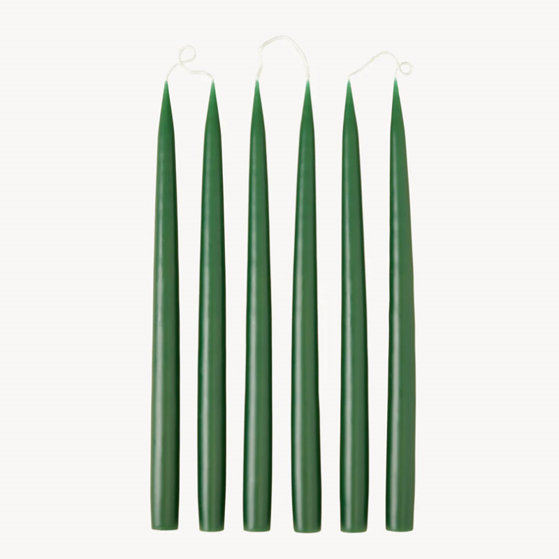 Set of 6 Tapered Dinner Candles, H35cm, Pine Green-0