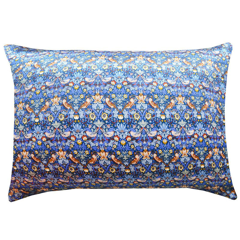 Strawberry Thief Pair of Silk Pillowcases, Single, Blue-0