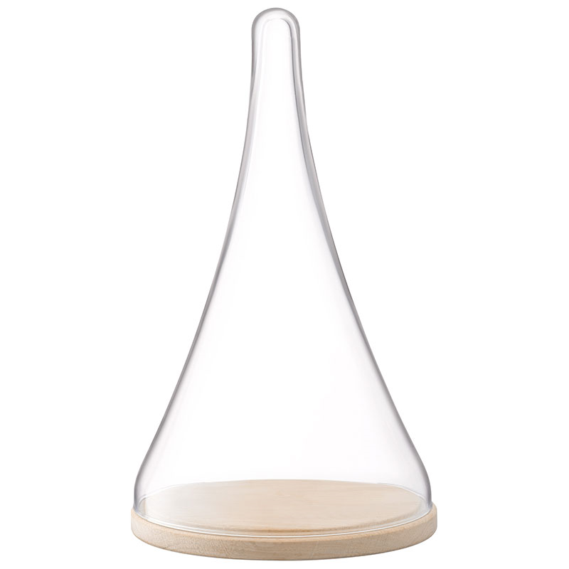 Cloche Glass Dome & Oak Base, D21cm, Clear-0