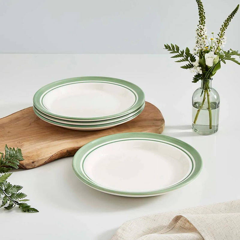 Potter's Stripe Set of 4 Dinner Plates, D26cm, Green-0