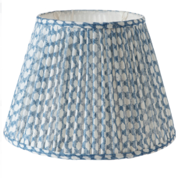 Empire Lampshade, Bedwyn, Gathered, Wicker, Light Linen, Blue, 25cm-0