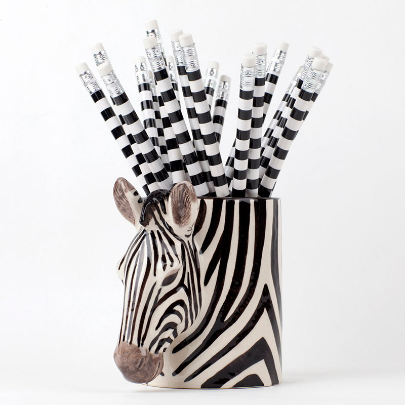 Zebra Pencil Pot, H11cm, Black/White-0