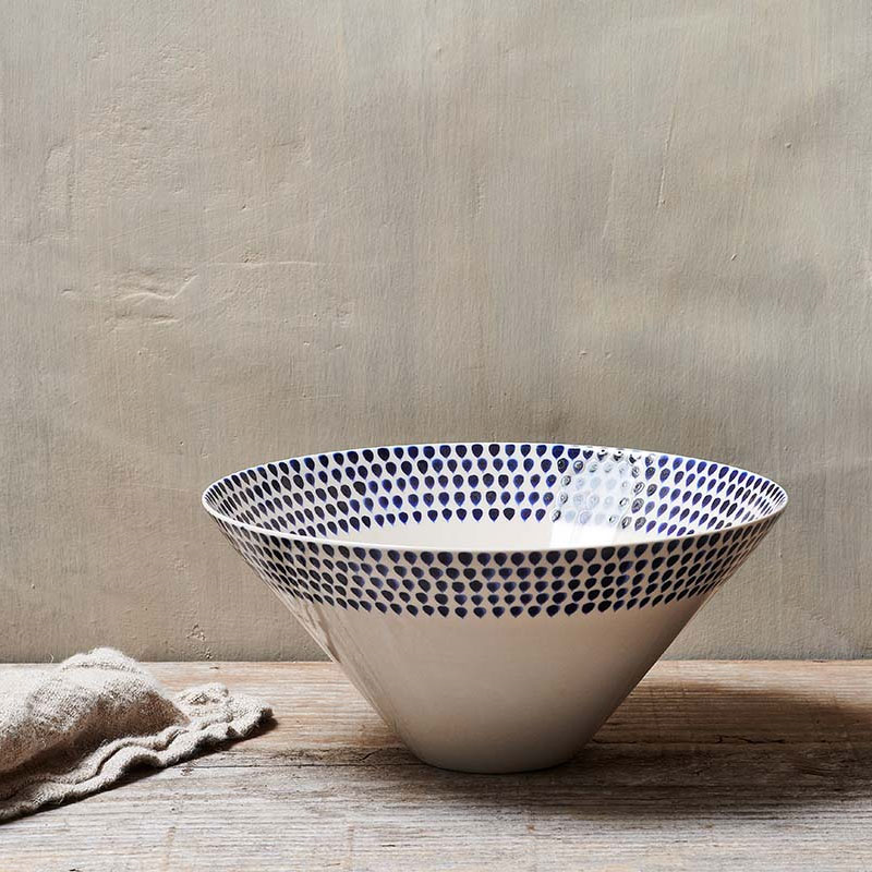 Indigo Drop Serving Bowl, D30cm, Cream and Indigo-0