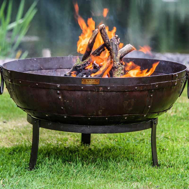 Recycled Kadai Firebowl with Low Stand, 60cm, Brown-0