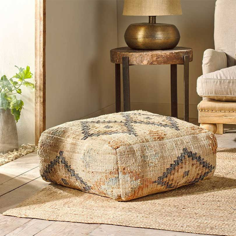 Kensu Kilim Pouf, H70 x W70 x D30cm, Natural-0