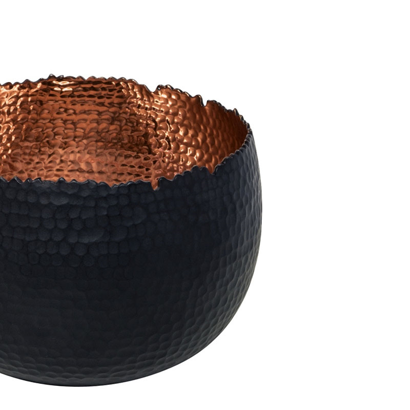 Hammered Bowl planter, H21 x W30 x D30cm, Black/Copper-3