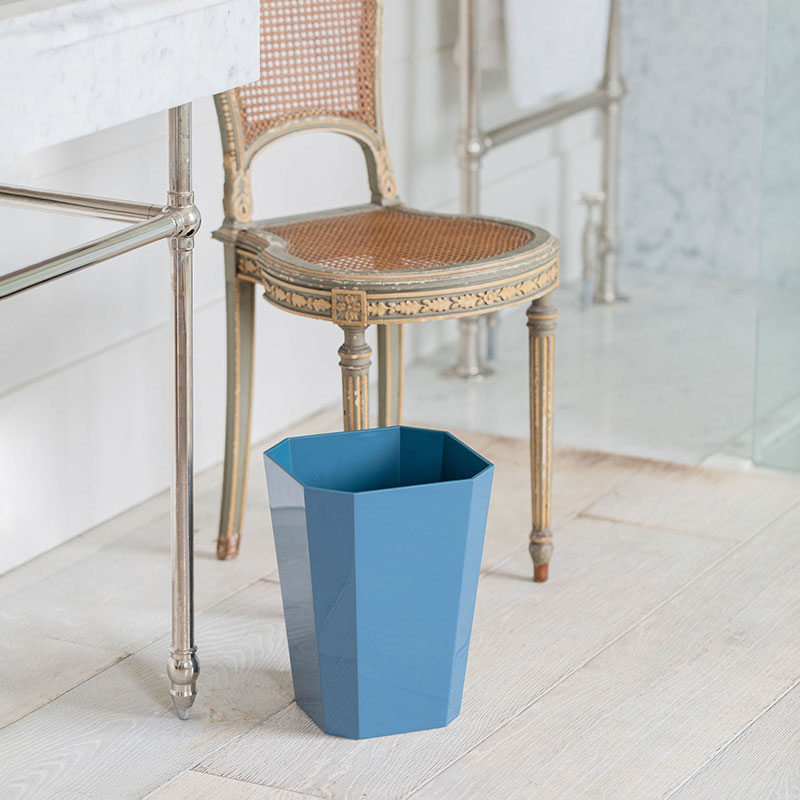 Octagonal Lacquer Bin, H30cm, Denim-0