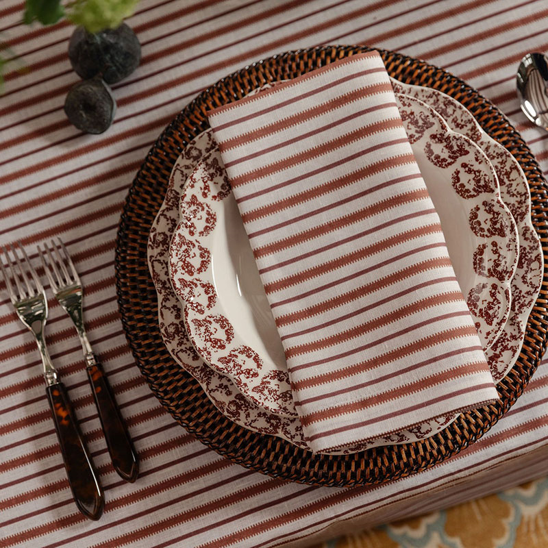 Victoria Striped Linen Napkin, 50cm, Dusty Rosewood-0