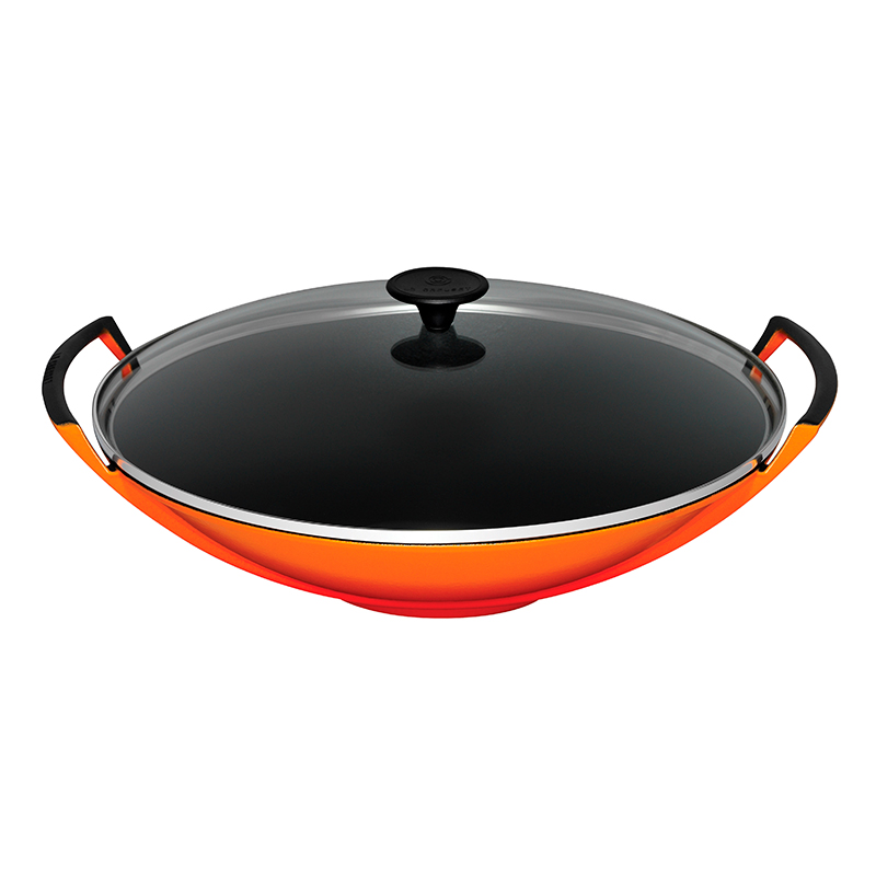 Cast Iron Wok with glass lid, 36cm, volcanic-0