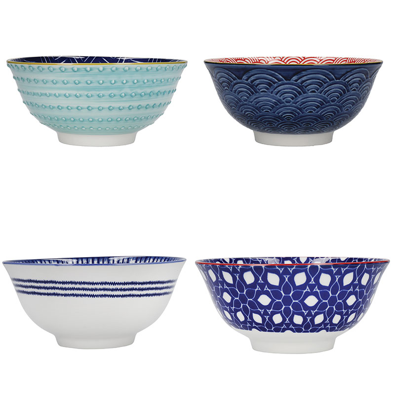 Hues Set of 4 Bowls, D15.5cm, Red/Blue-2