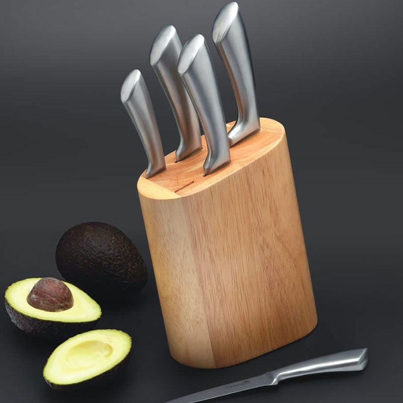 5 Piece Stainless Steel Knife Block set with Wooden Block-3