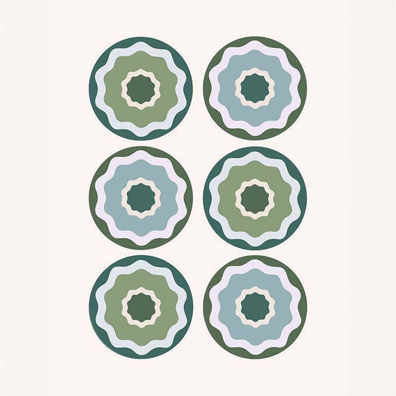 Crab Apple Set of 6 Placemats, D29cm, Green-0