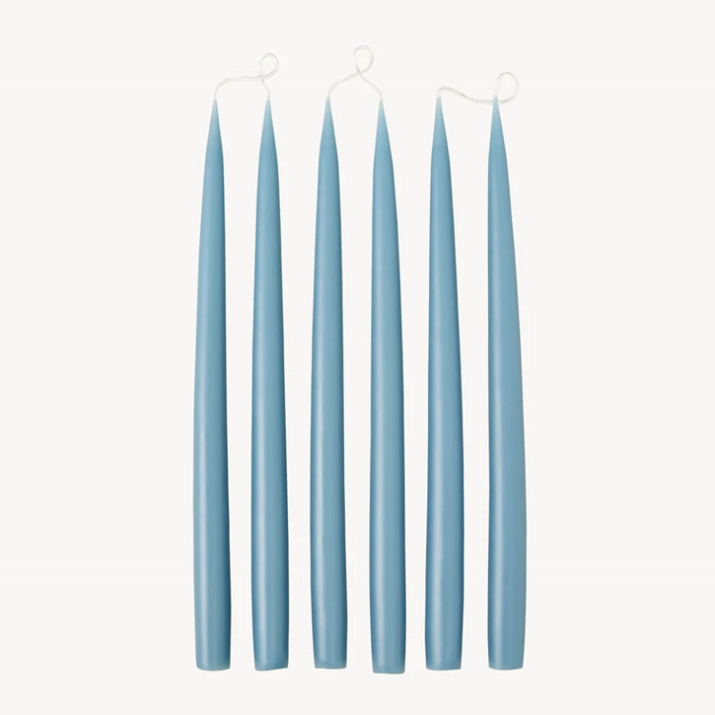 Set of 6 Tapered Dinner Candles, H35cm, Grey Blue-0