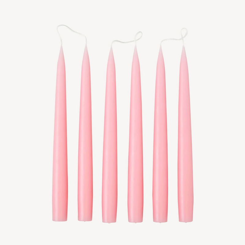 Set of 6 Tapered Dinner Candles, H25cm, Candy Pink-0