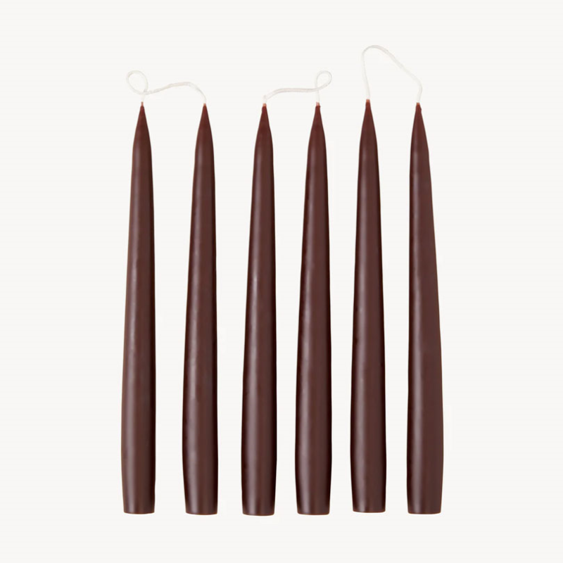 Set of 6 Tapered Dinner Candles, H25cm, Dark Brown-0