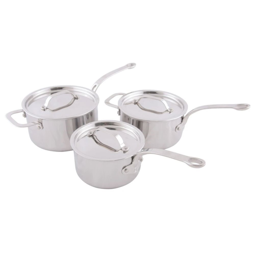 Stainless Steel Tri-Ply Saucepans, Set of 3-0