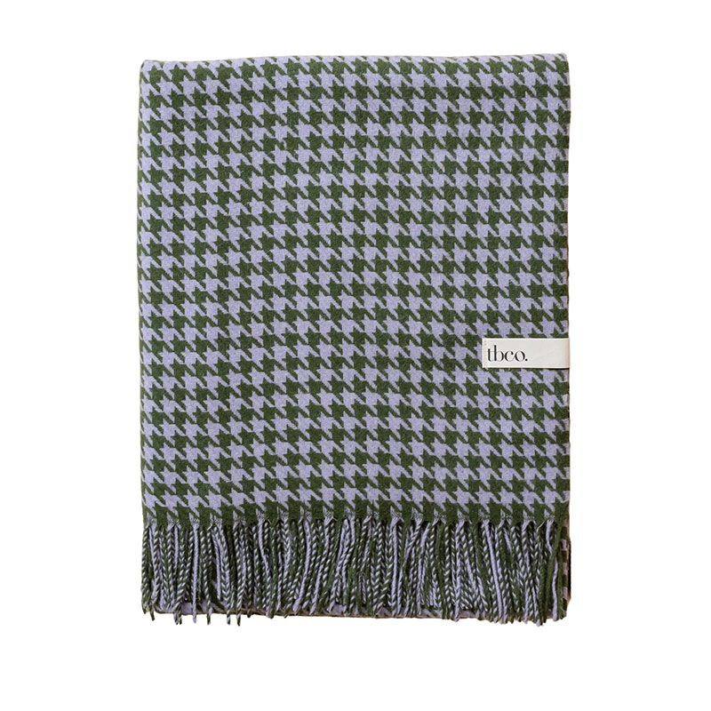 Lambswool Blanket, 150 x 200cm, Olive Houndstooth-1