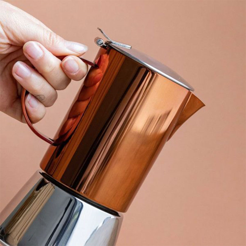 Polished Stainless Steel Stovetop Espresso Maker, 200ml, Copper-0