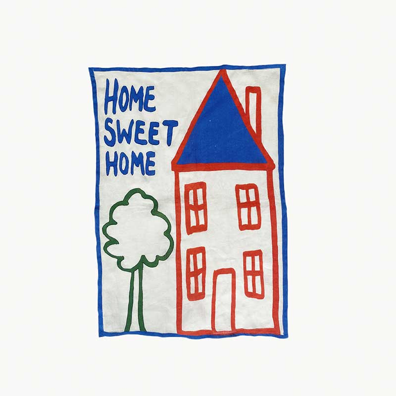 Home Sweet Home Embroidered Tea Towel, 50 x 70cm, Blue/White-2