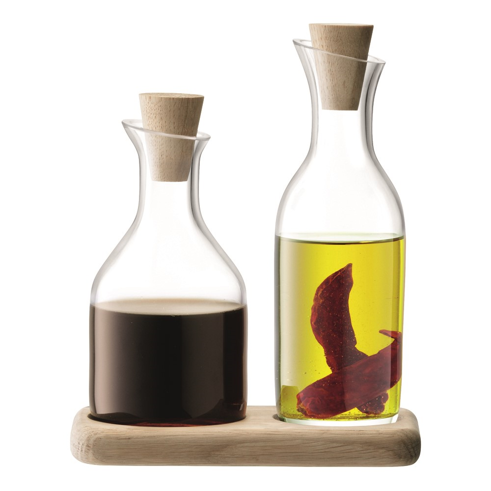 Serve Oil and vinegar set and oak base, 15cm-0