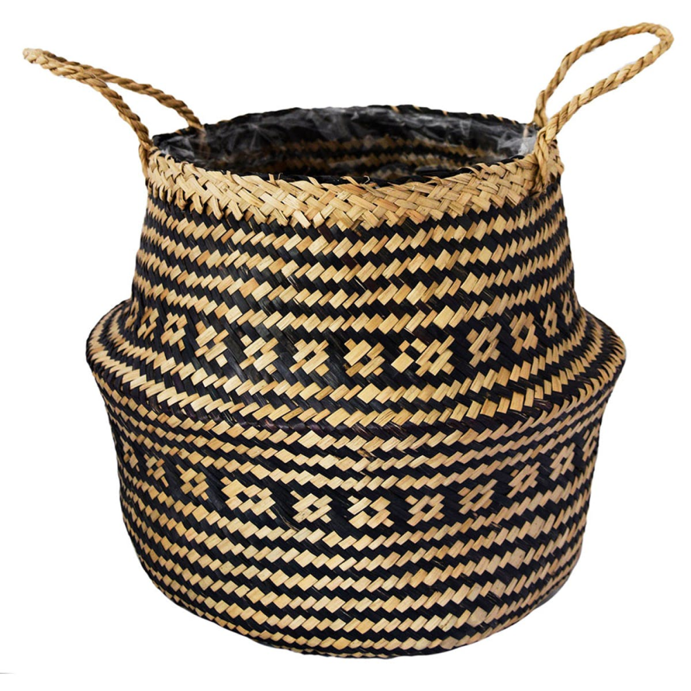 Seagrass Tribal Lined basket small, H25 x D30cm, Black-0