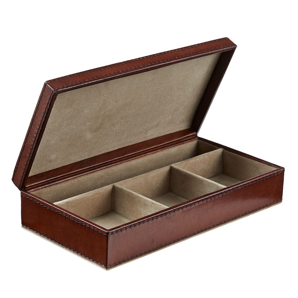 Cufflink Box, Tan Leather , 20x10x5cm-1