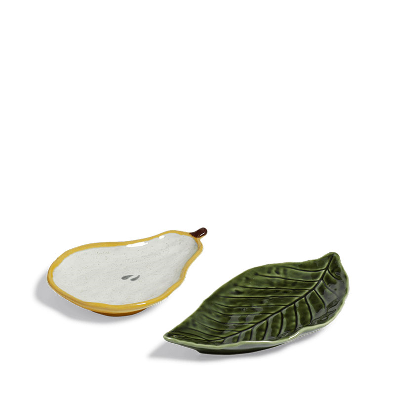 Forage Pear & Leaf Set of 2 Dishes, H3cm x W26cm x D13cm, Multi-2