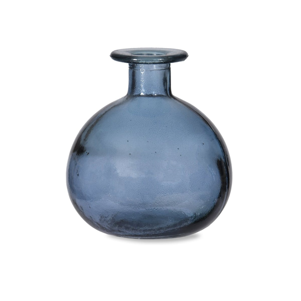 Round Bud Vase, Recycled Glass, Blue, 12cm-2