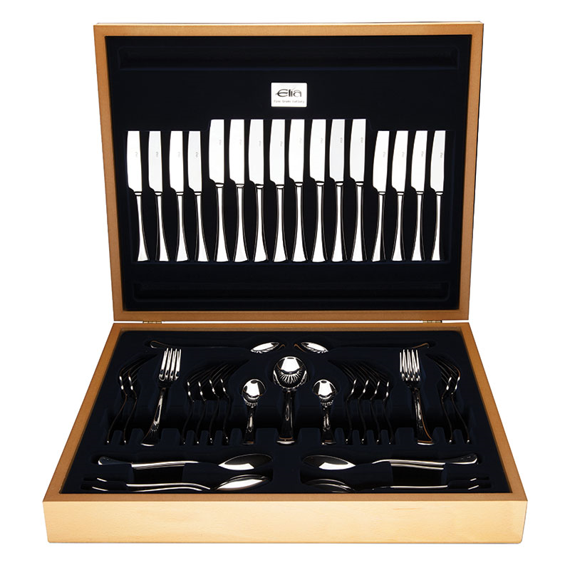 Arlow 60 Piece Cutlery Set With Beechwood Canteen, Mirror Finish-0