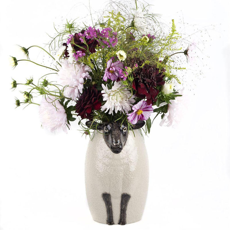 Black Faced Suffolk Sheep Flower Vase, H23cm, Black/White-0