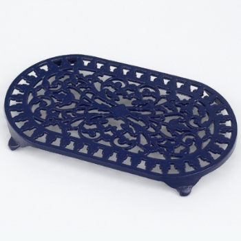 Oval Trivet, Cast Iron, Blue, Large-0