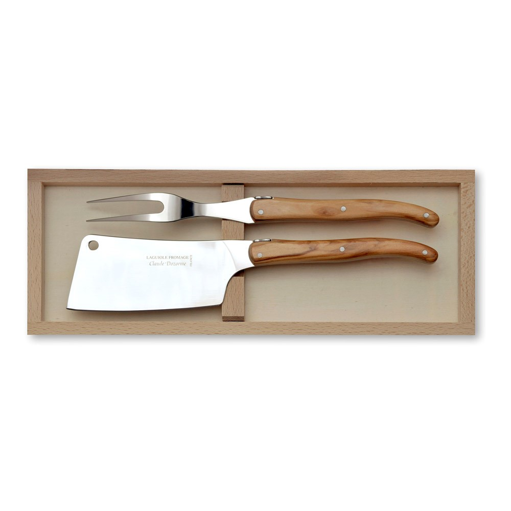 Laguiole 2 Piece Cheese Set in Box, 28 x 10 x 4cm, Olive Wood-0